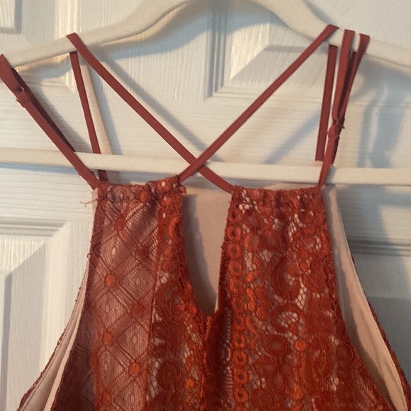 Francesca’s Orange Lace Dress with Nude Lining Underneath, M - Picture 2 of 3